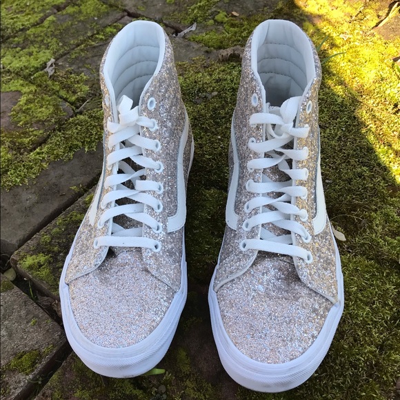 silver glitter vans high top